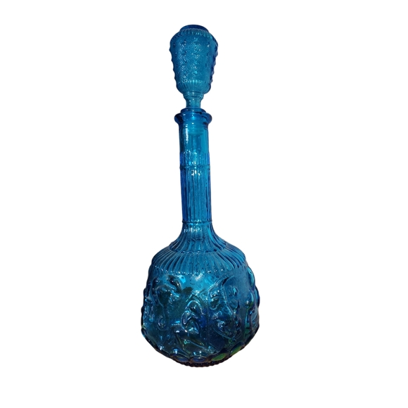 Rare Zodiac Turquoise Decanter Genie Bottle Italy With Star Stopper 13.5" - Picture 2 of 11